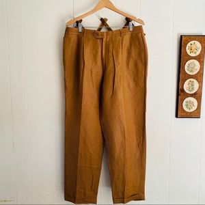 Made In Italy Linen Trousers Tan Brown